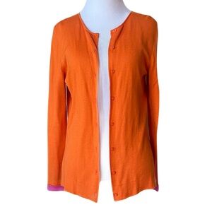 LIZ CLAIBORNE Orange Cardigan with Pink Trim and Inside